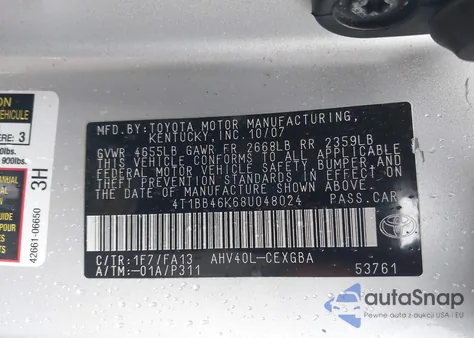 2008 Toyota Camry Hybrid из США, поврежденный, VIN 4T1BB46K68U048024